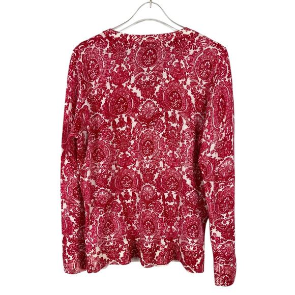 Talbots Merino Wool Button Front Cardigan Sweater Medallion Floral Red Sz MP - Picture 6 of 11